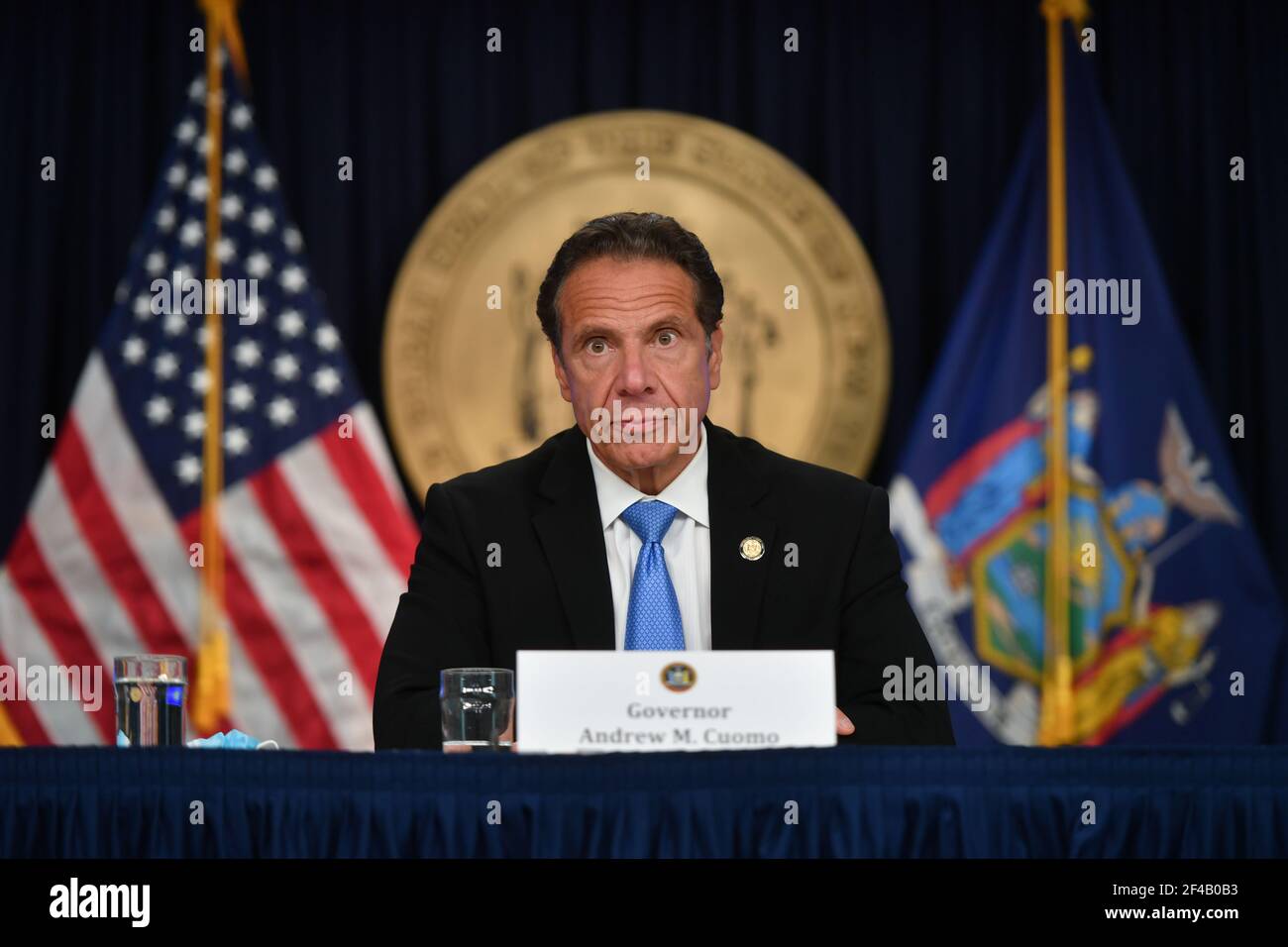 Stato di New York, Gov. Andrew Cuomo parla ad una conferenza stampa il 09 settembre 2020 a New York City. Foto Stock