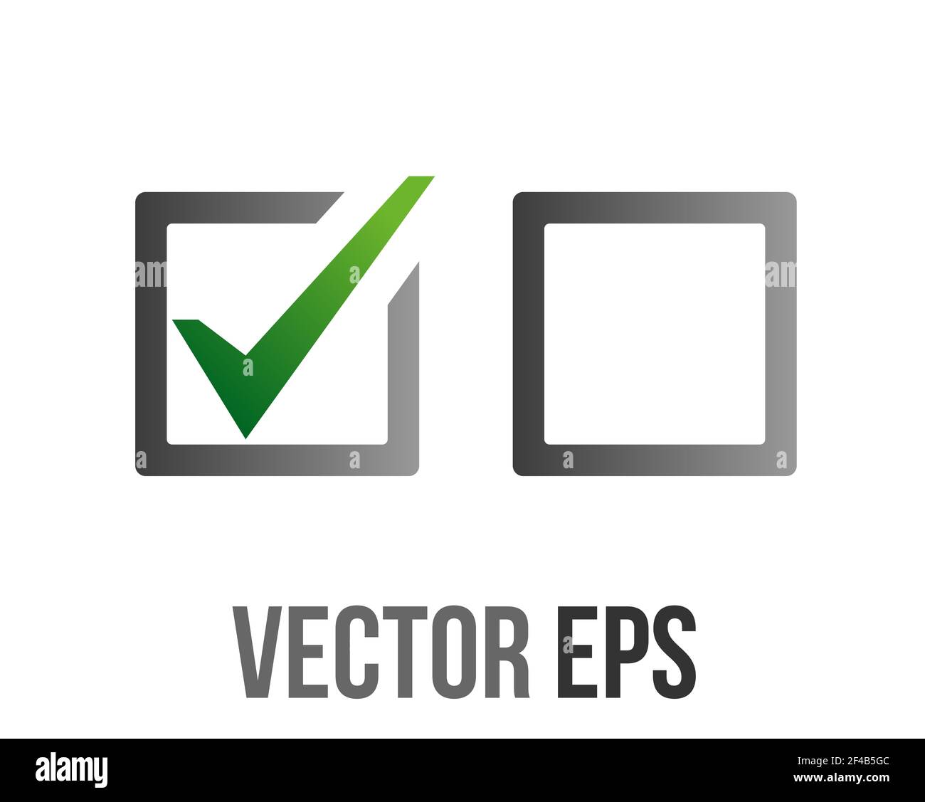Il segno di spunta quadrato arrotondato grigio brillante del gradiente vettoriale isolato icona pulsante lucido Foto Stock