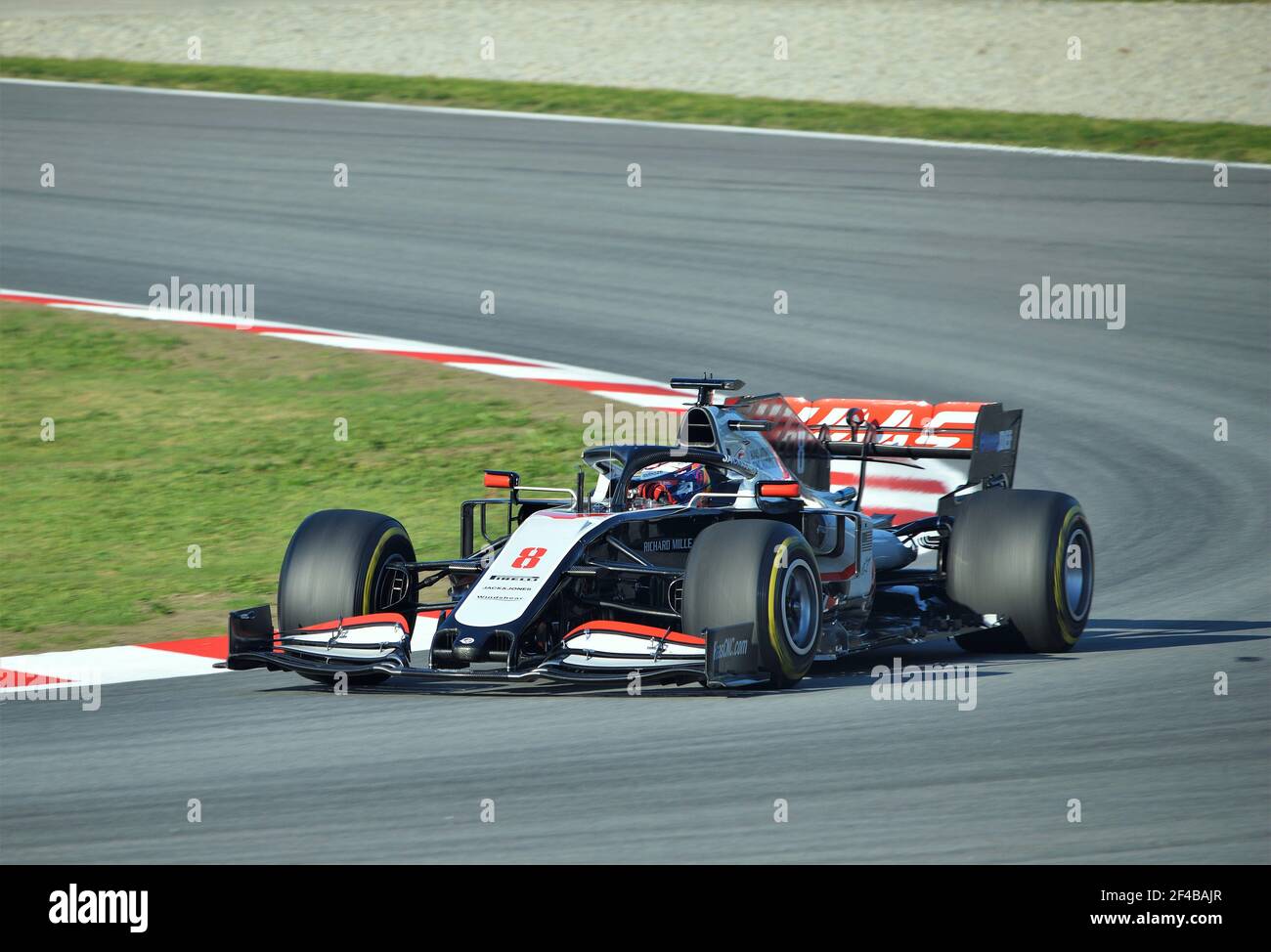 Romain Grosjean con Hass nelle sessioni di formazione del Circuito Barcellona-Catalogna Foto Stock