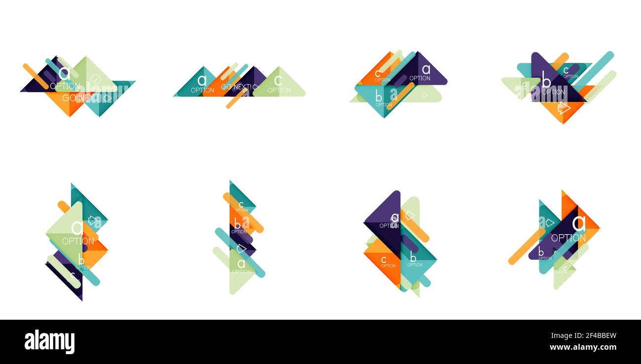 Set di opzioni triangolari infografiche, layout di visualizzazione dei dati. Set di opzioni triangolari infografiche, layout di visualizzazione dei dati. Illustrazione vettoriale Illustrazione Vettoriale