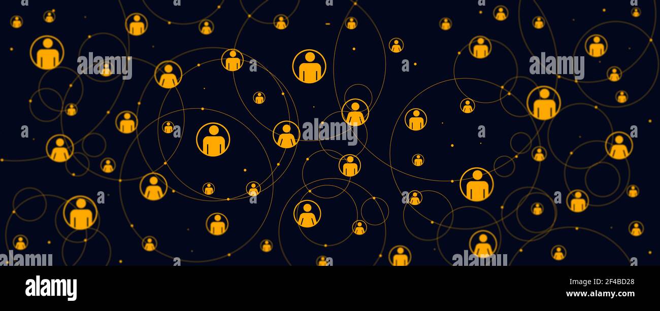 Connessione di rete umana in background geometrico astratto e futuristico. Business People concetto di comunicazione. Banner di sfondo panoramico. Foto Stock