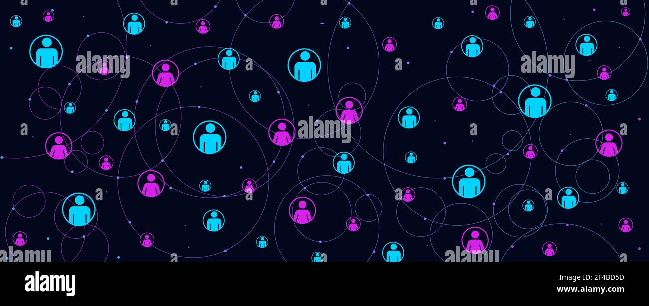 Collegamento alla rete uomo e donna astratto geometrico. Collegamento alla rete umana tramite linea circolare. Interazione maschile e femminile e connettività sociale Foto Stock