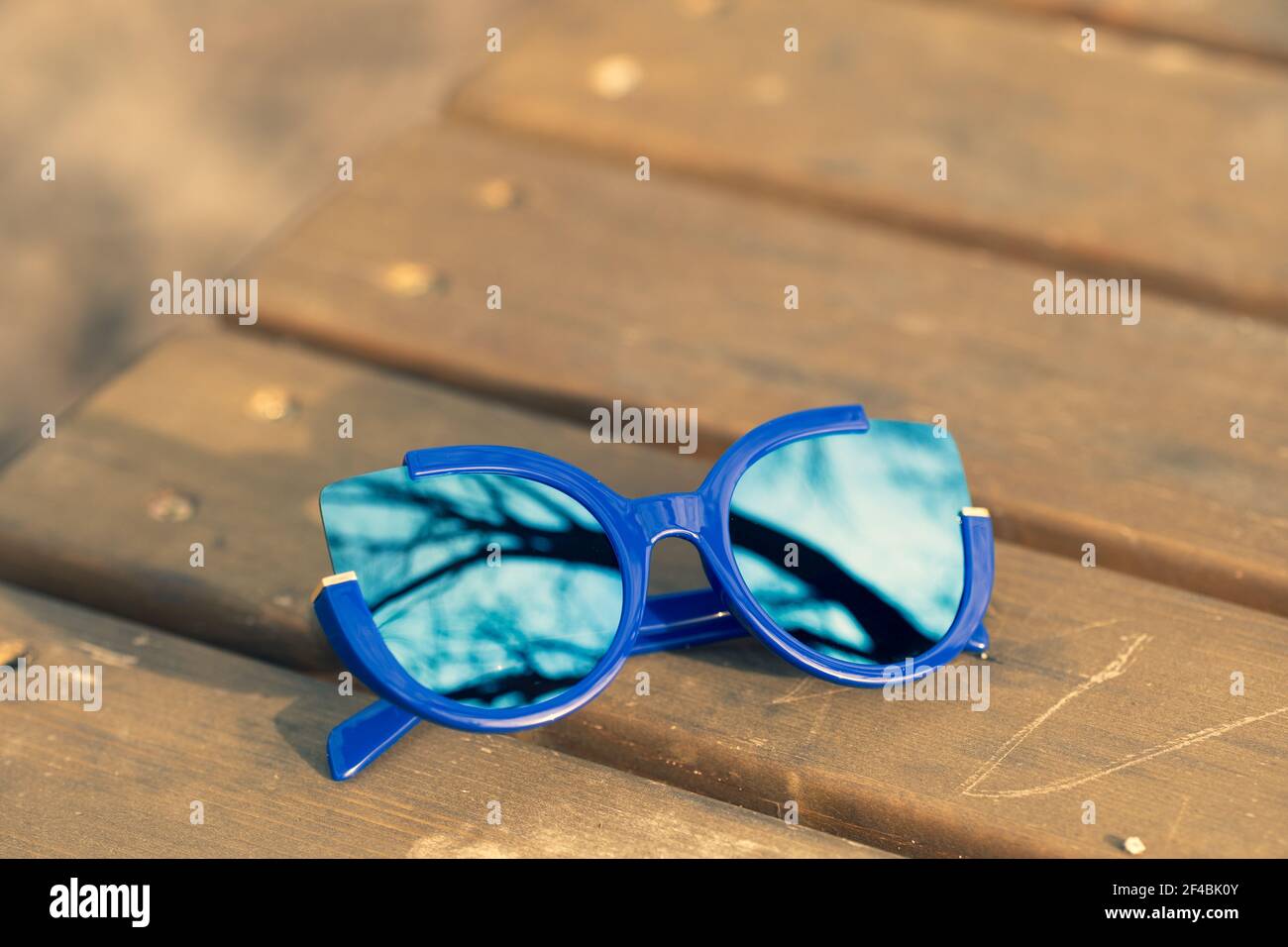 Occhiali da sole Cat modello speciale per le donne con lenti blu sparare fuori primo piano. Messa a fuoco selettiva Foto Stock