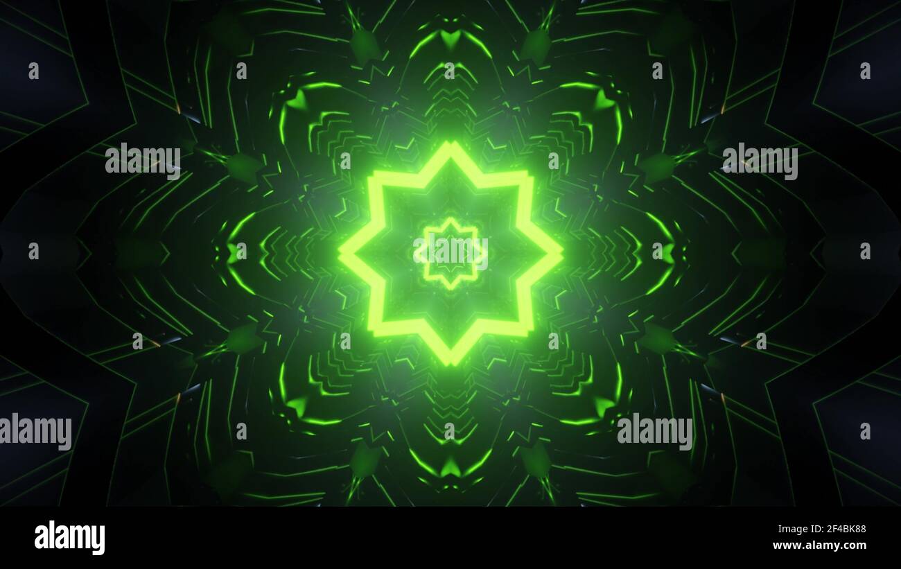 Tunnel scuro con luccicante fori verdi in 3d Foto Stock