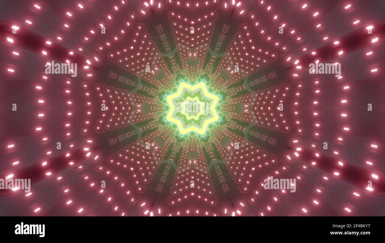 Illustrazione 3d del tunnel geometrico al neon Foto Stock