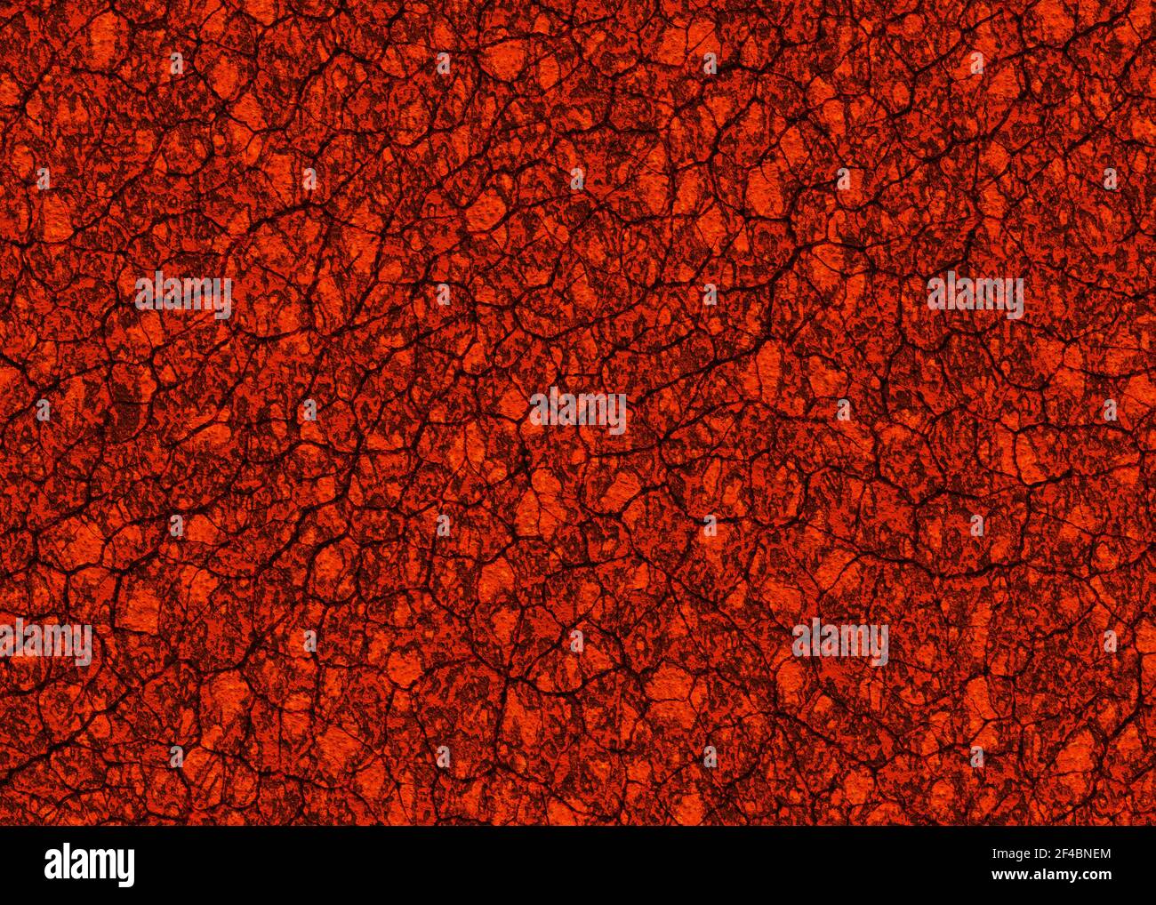 Rosso di calore incrinato texture di massa dopo l eruzione del vulcano Foto Stock