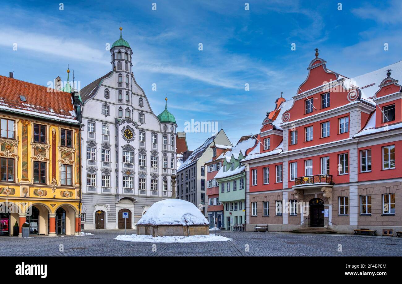 Municipio di Memmingen dal 1589, rinascimentale, casa destra della Grande Gilda, casa a sinistra, Memmingen, Svevia, Baviera, Germania, Europa Foto Stock