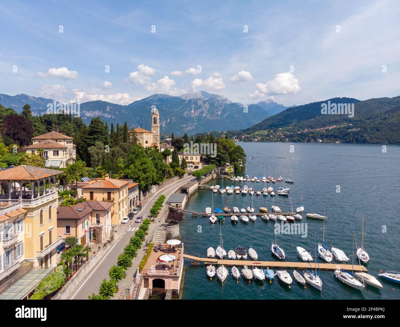 Veduta aerea del porto di Tremezzina, Lago di Como, Italia Foto Stock