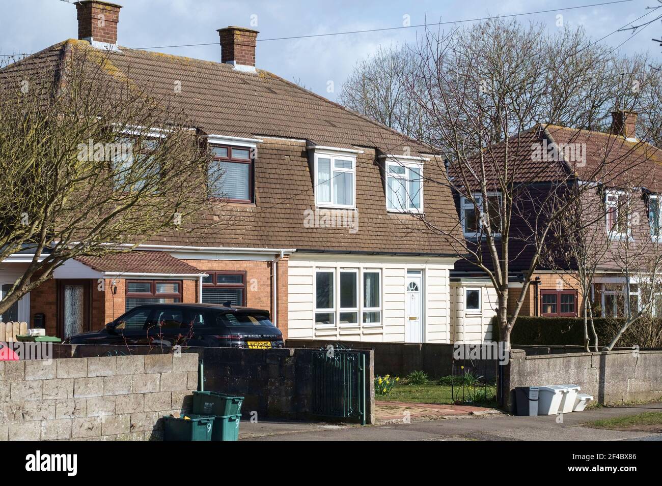 Una casa di costruzione non standard a Patchway Bristol. Cornish o St Austell Pattern Foto Stock