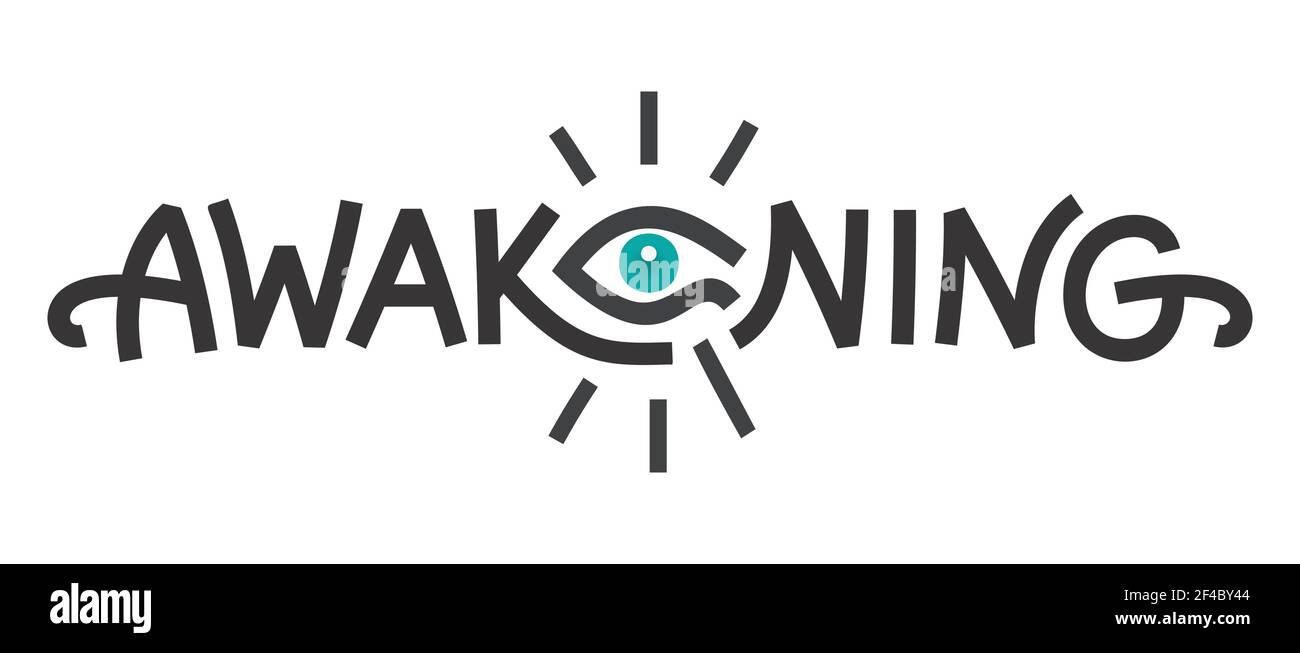 Design con logo Awakening in stile egiziano open-eye. Stampa. Illustrazione vettoriale Illustrazione Vettoriale