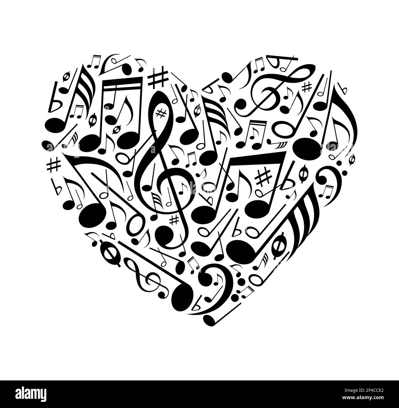 Astratto cuore di note musicali su sfondo bianco. Illustrazione vettoriale... Astratto cuore di note musicali Illustrazione Vettoriale