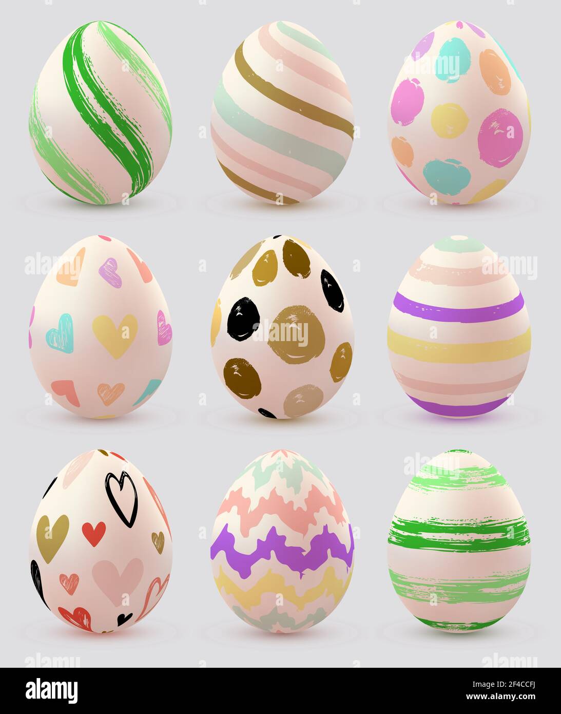 Set di uova di Pasqua decorative vettoriali dipinte a mano Illustrazione Vettoriale