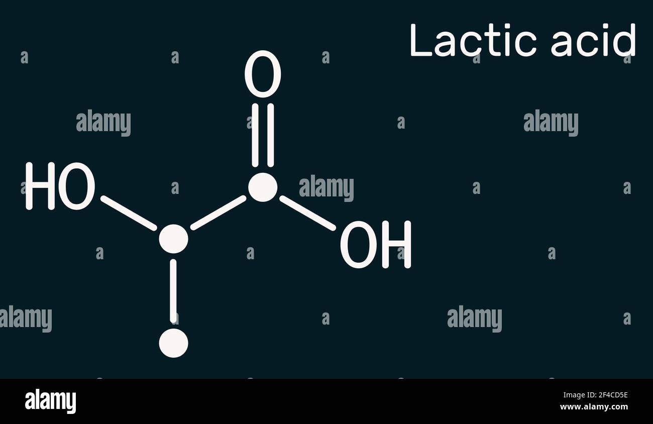 Acido lattico, lattato, zucchero del latte, molecola di C3H6O3. Si