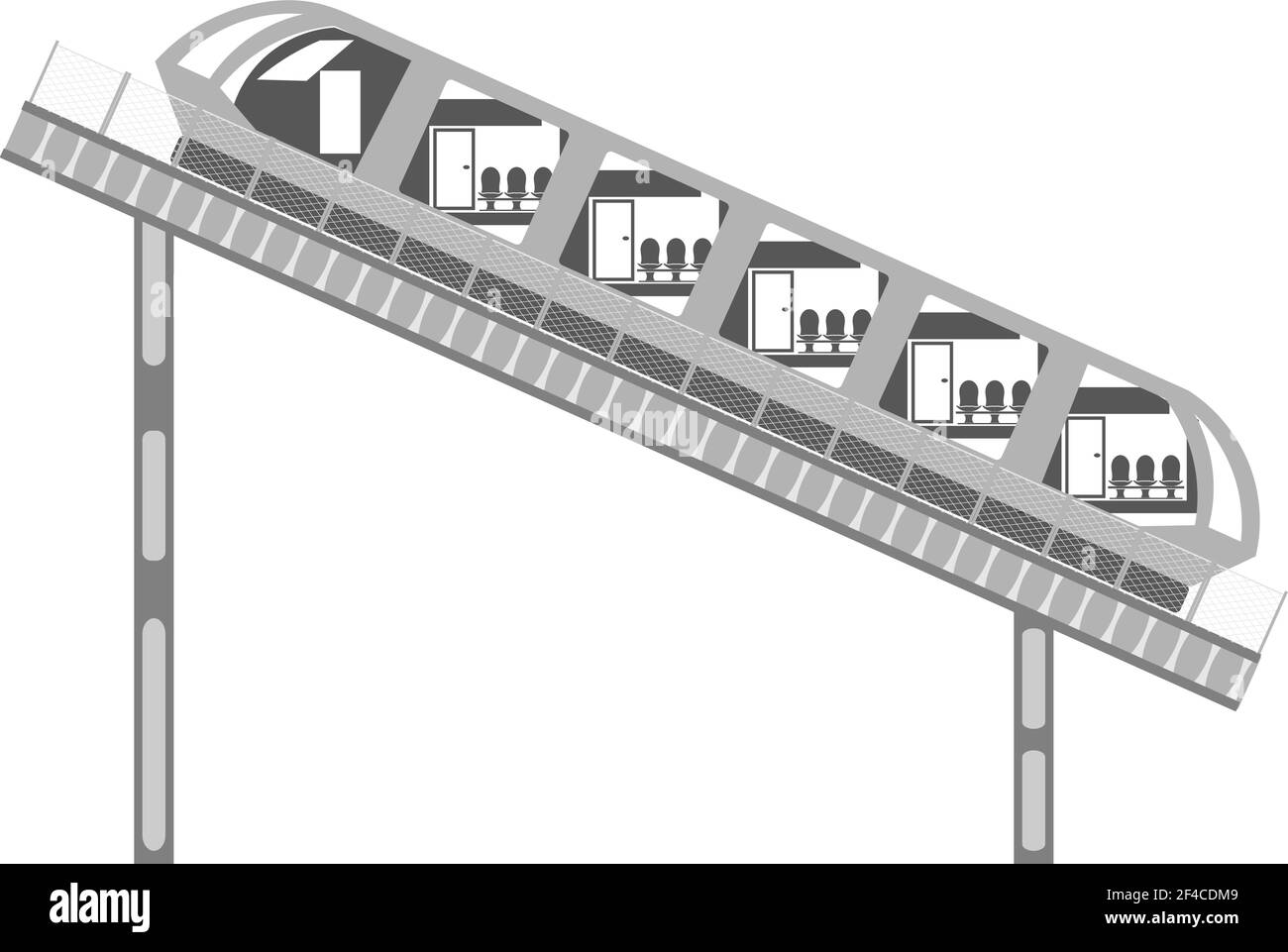 Funicolare su ringhiere e recinzione su sfondo bianco. Immagine astratta della vettura. Elemento di progettazione. Illustrazione vettoriale stock Illustrazione Vettoriale