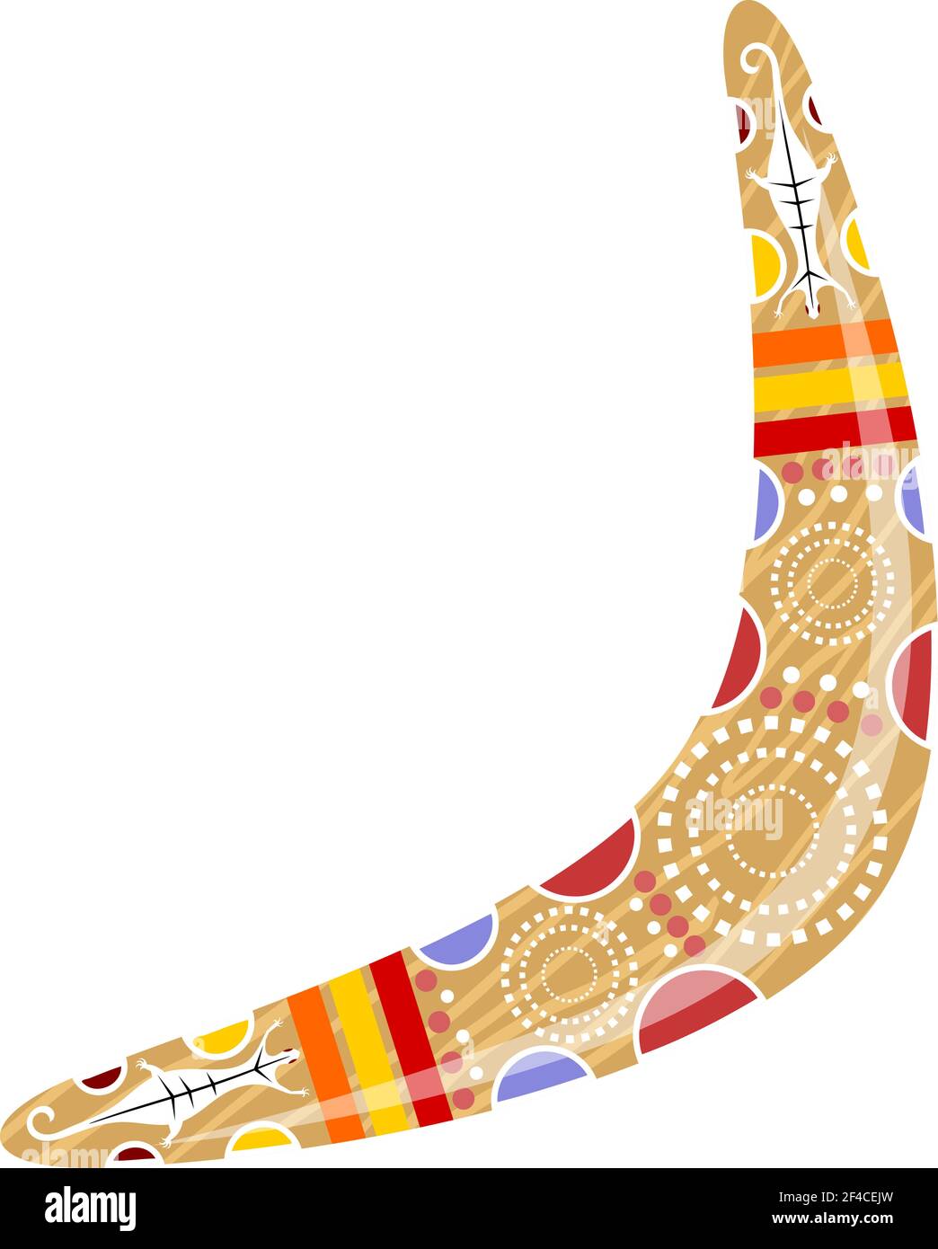 Boomerang australiano di legno. Cartoon boomerang su sfondo bianco. Illustrazione vettoriale della lucertola tribale boomerang colorata. Vettore stock Illustrazione Vettoriale