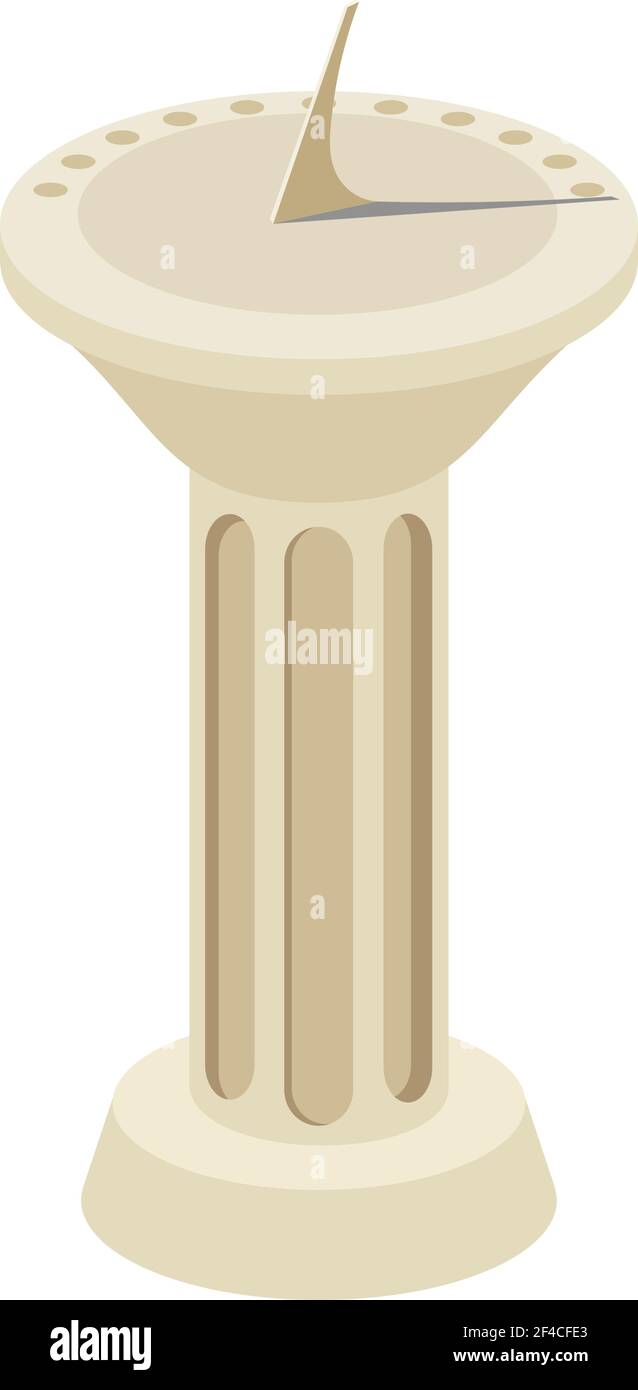 Illustrazione vettoriale di una meridiana su una colonna di marmo. Isolare. Orologio solare Cartoon su sfondo bianco Illustrazione Vettoriale