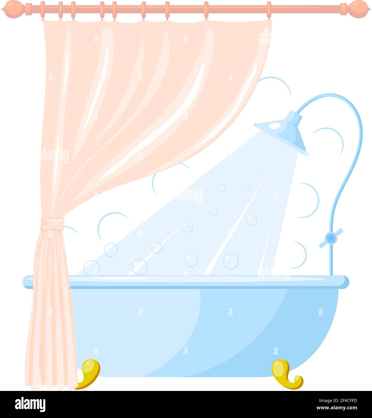 Cartoni animati vettoriali illustrazione del piatto doccia e una tenda in  interno del bagno Immagine e Vettoriale - Alamy
