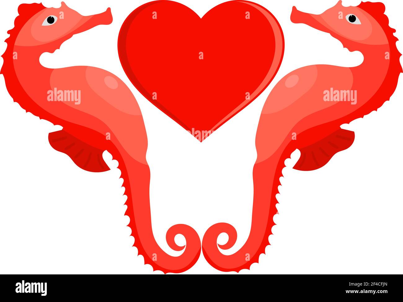 Immagine luminosa di due cavallucci marini amanti. Il simbolo del vero amore. Il concetto di San Valentino&rsquo;s Day. Stile di illustrazione vettoriale cartoon. Illustrazione Vettoriale