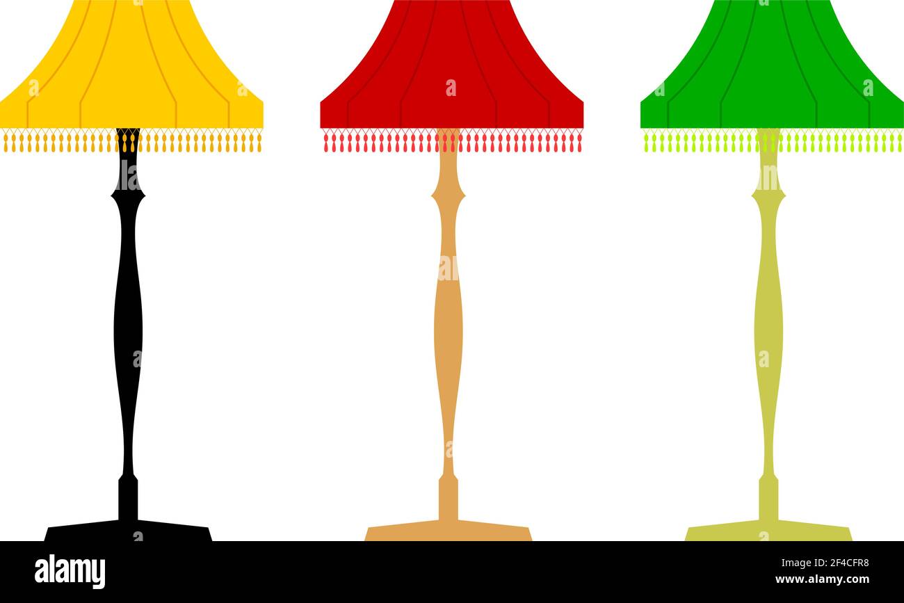 Set di lampade da pavimento Vector retro a colori. Lampade elettriche su sfondo bianco. Illustrazione vettoriale stock Illustrazione Vettoriale
