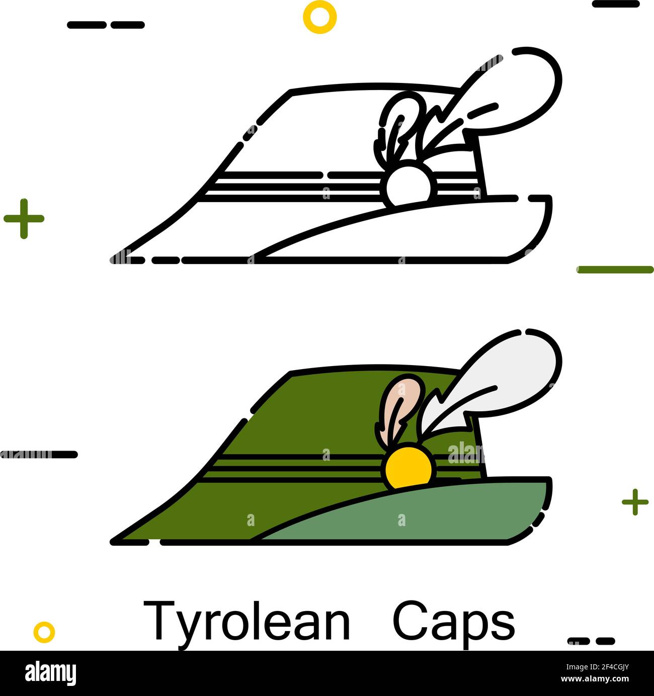 Cappello inglese classico, cappello tirolese in stile lineare. Icona linea. Isolato su sfondo bianco. Illustrazione vettoriale. Illustrazione Vettoriale