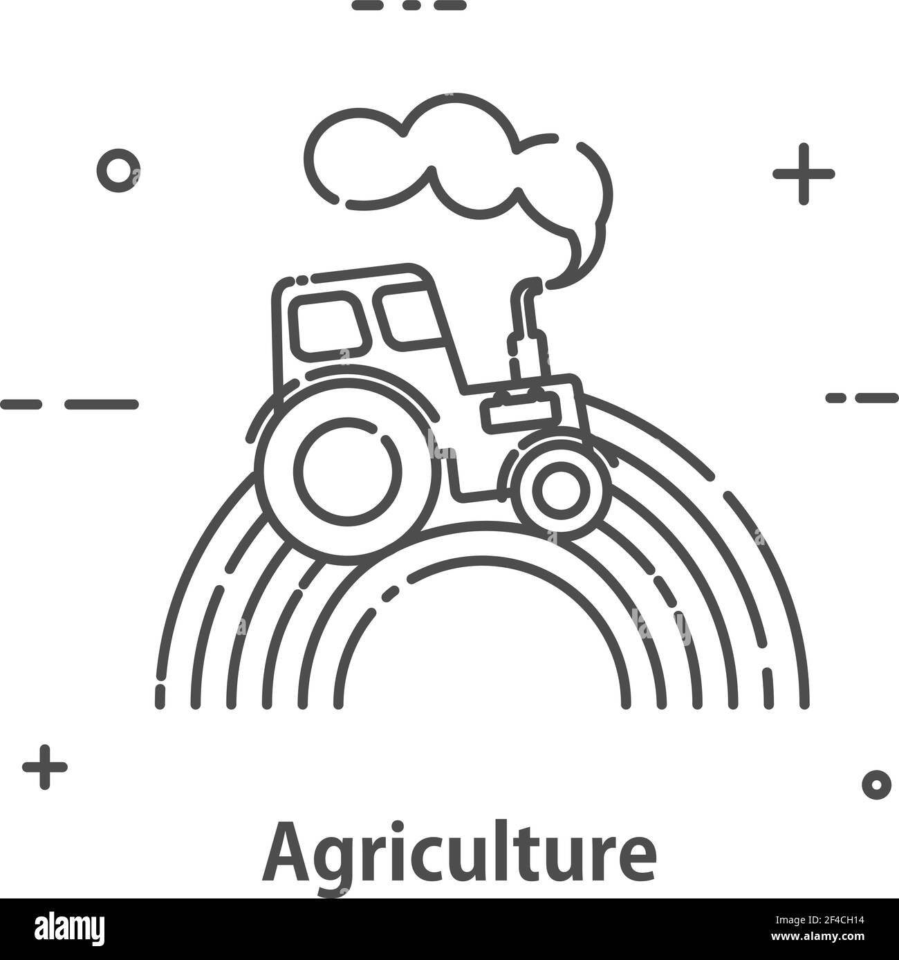 Il trattore elabora il campo. Icona di linea isolata su sfondo bianco. Illustrazione vettoriale. Illustrazione Vettoriale