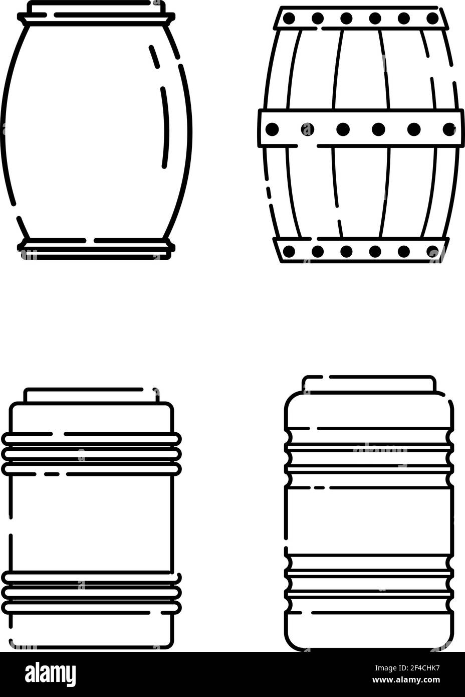 Set di barili in stile lineare. Icona linea. Isolato su sfondo bianco. Illustrazione vettoriale. Illustrazione Vettoriale