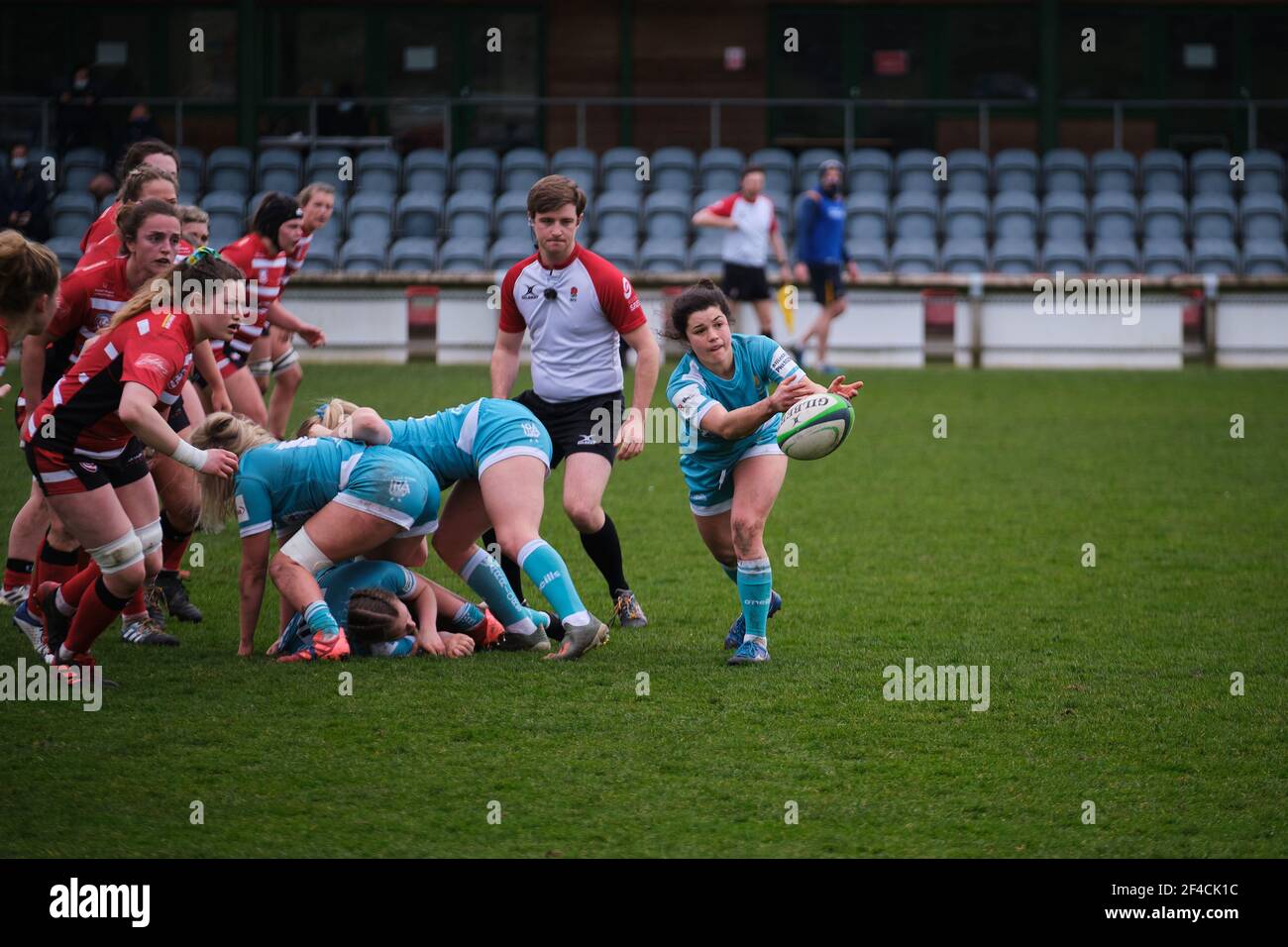 Gloucester, Regno Unito. 20 Marzo 2021. Caity Mattinson (Nr. Worcester Warriors) in azione durante la partita degli Allianz Premier 15s tra Gloucester-Hartpury e Worcester Warriors all'Alpas Arena di Gloucester, Inghilterra. Credit: SPP Sport Press Photo. /Alamy Live News Foto Stock