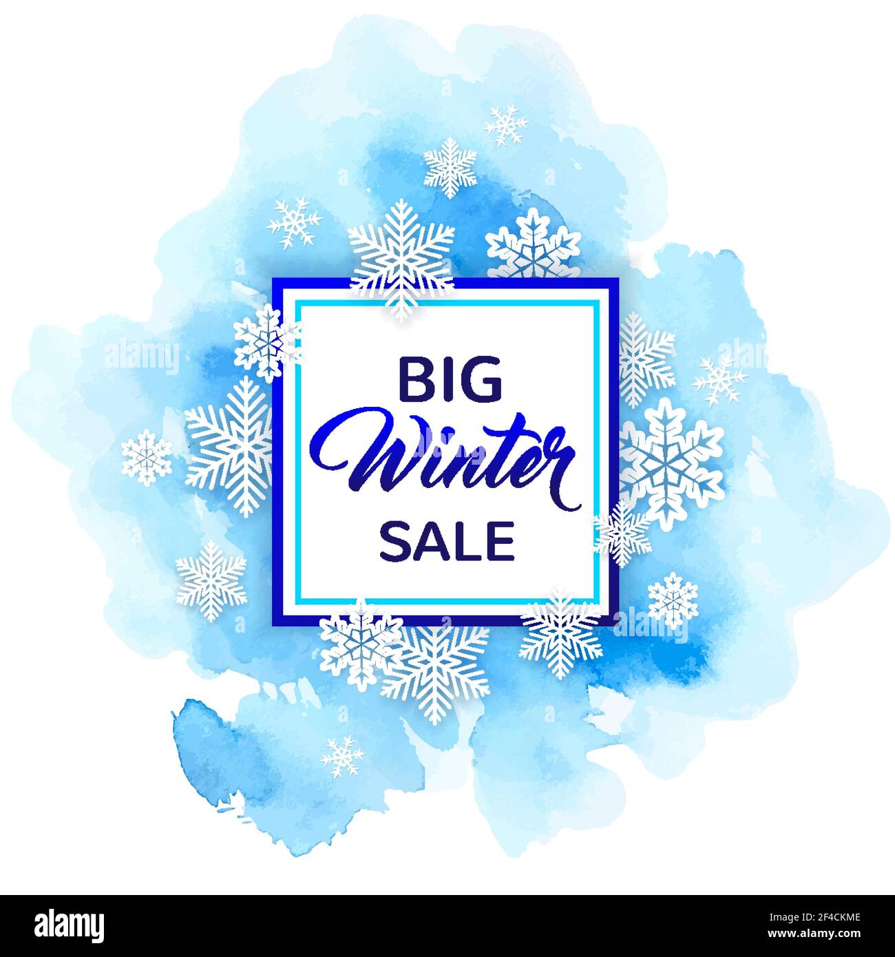 Inverno decorative frame con fiocchi di neve bianca e blu texture acquerello. Progettazione per la stagione di vendita di Natale Illustrazione Vettoriale