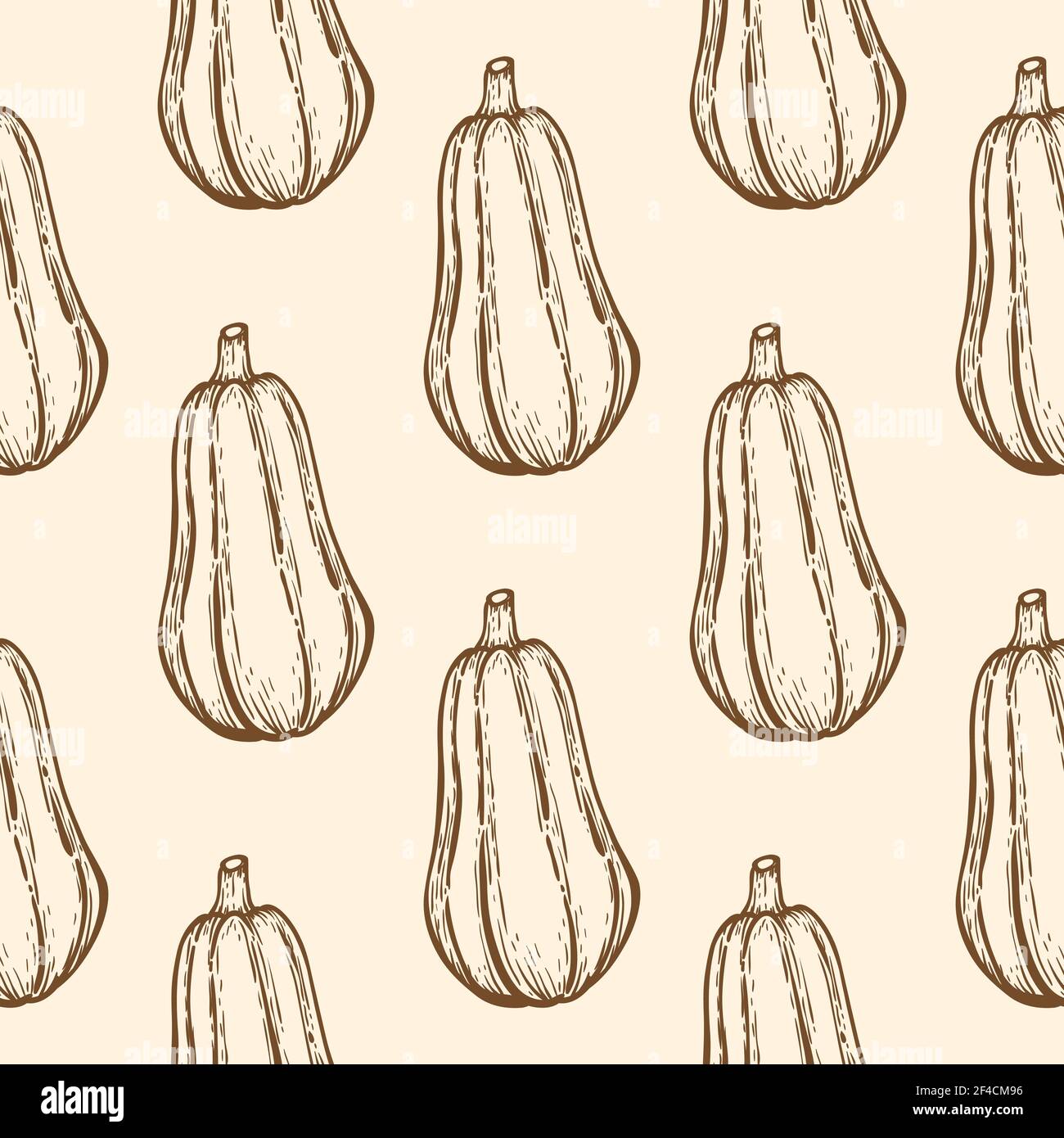 Motivo autunnale senza cuciture con zucche. Sfondo vettoriale disegnato a mano in stile vintage. Illustrazione Vettoriale