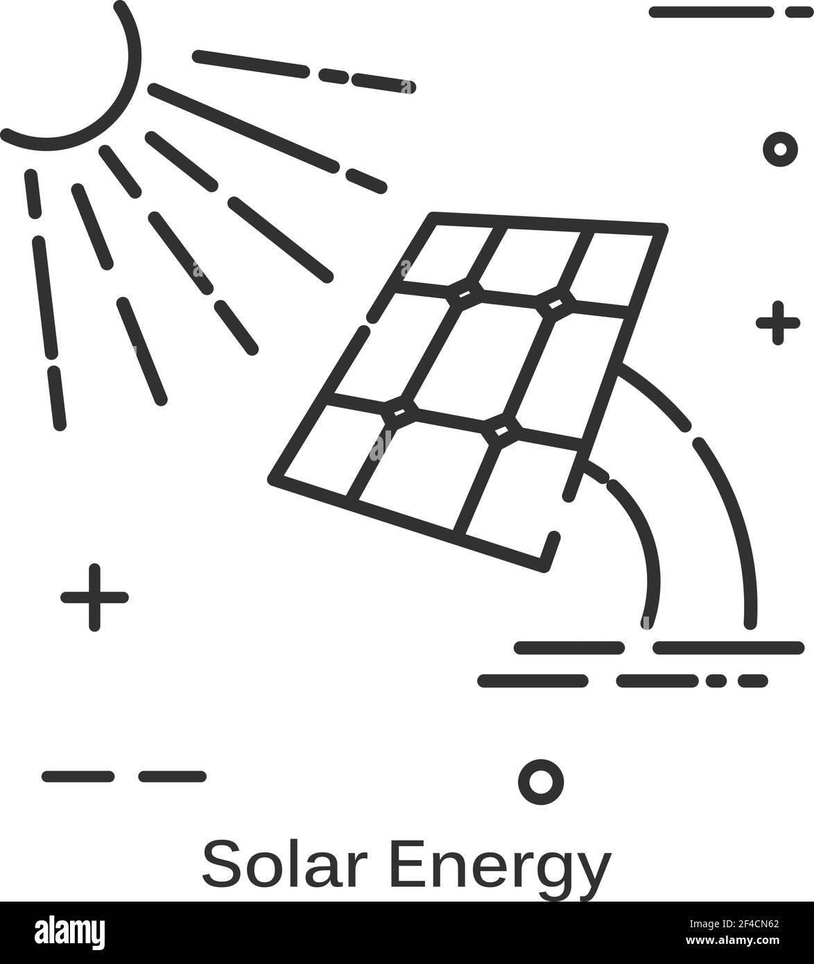 Batteria solare e sole. Icona di linea isolata su sfondo bianco. Illustrazione vettoriale. Illustrazione Vettoriale