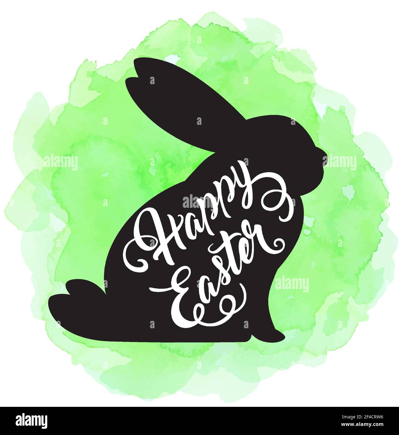 Vacanza Pasqua sfondo con silhouette nera di coniglio su uno sfondo verde acquerello. Illustrazione vettoriale. Illustrazione Vettoriale