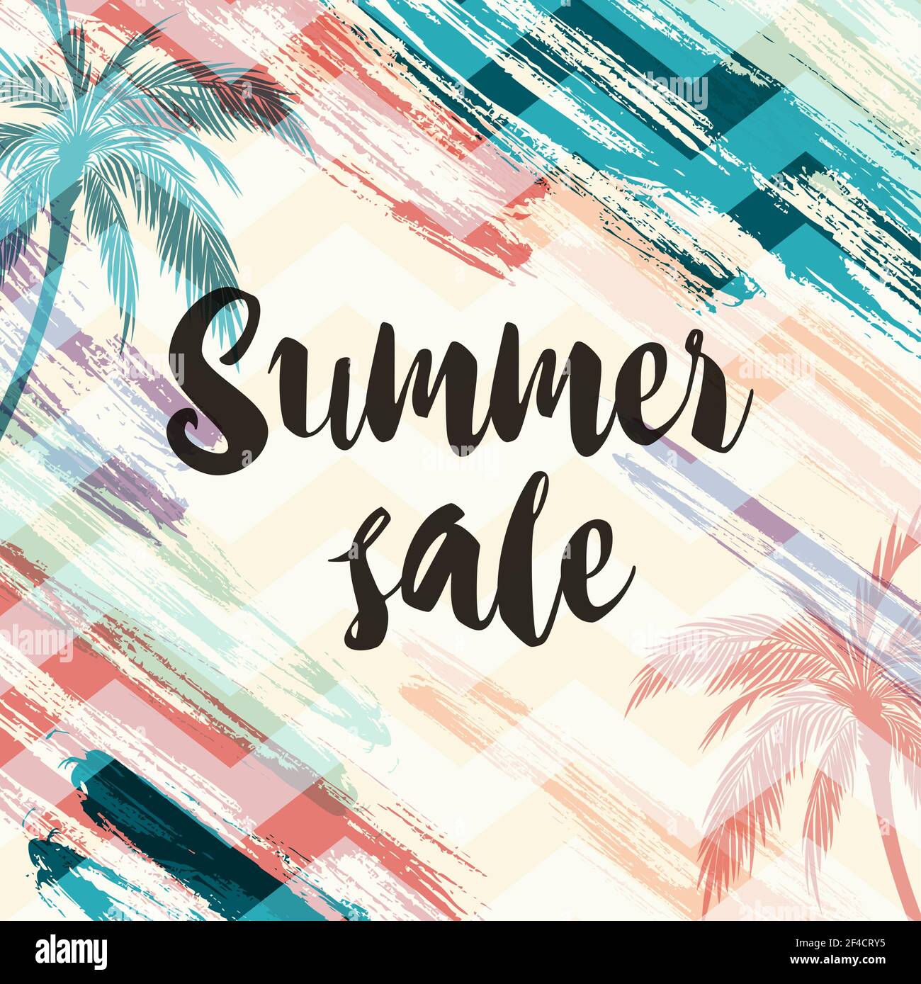 Astratto sfondo tropicale estivo con palme da cocco. Design per la vendita estiva stagionale. Illustrazione vettoriale Illustrazione Vettoriale