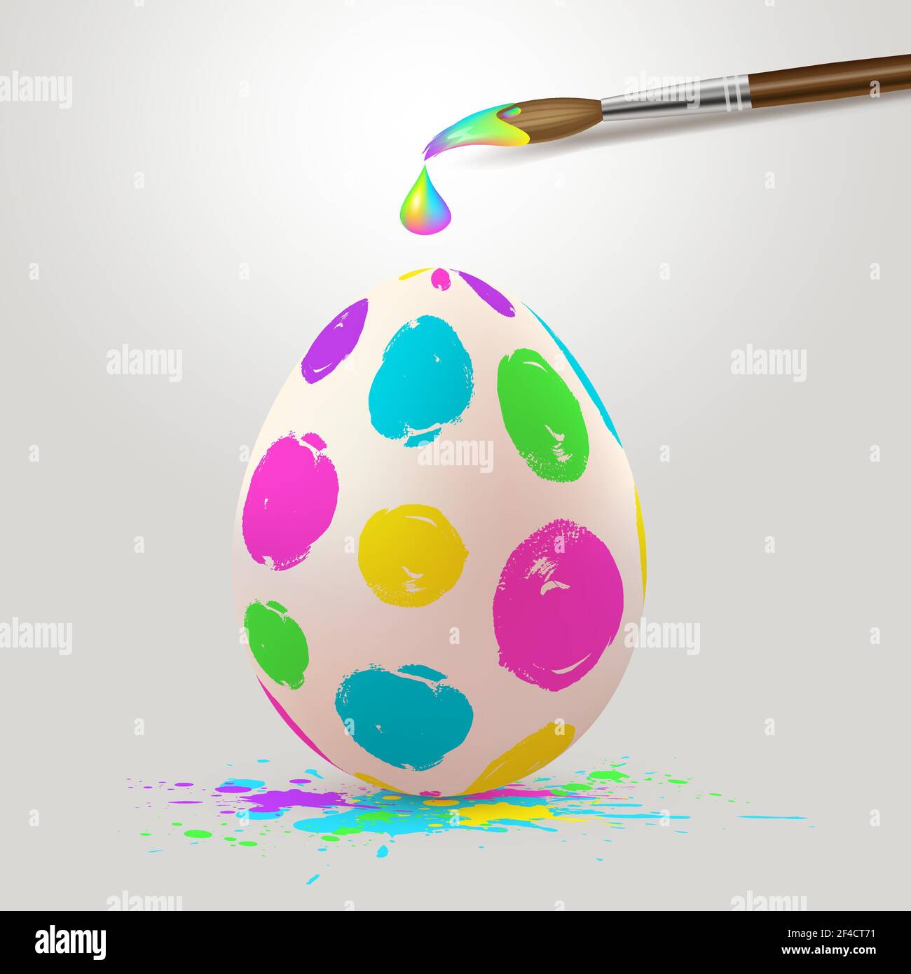 Dipinto a mano multicolore di uovo di Pasqua e il pennello. Realistico illustrazione vettoriale. Illustrazione Vettoriale