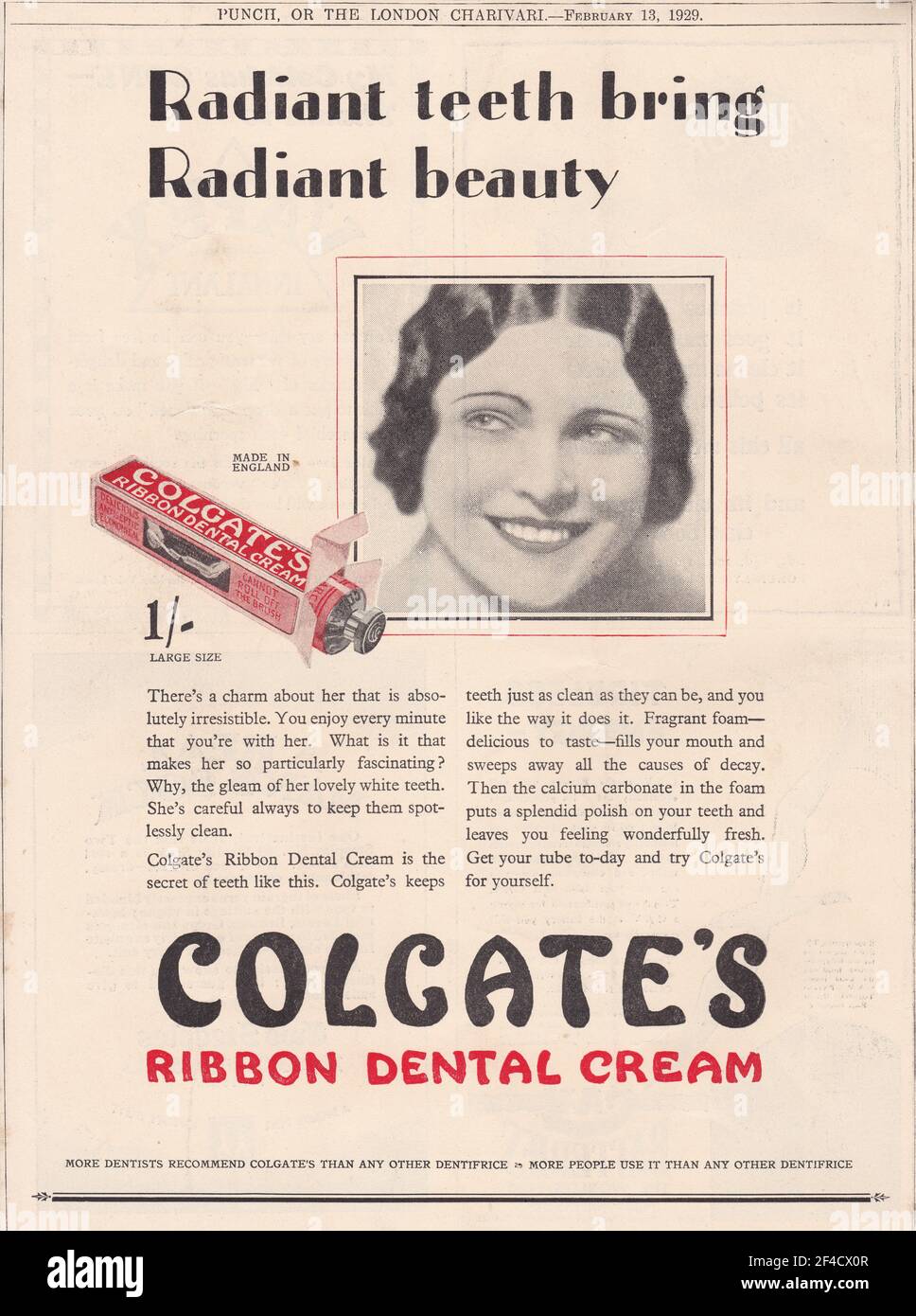 Spot d'epoca per la crema dentale a nastro di Colgate Foto Stock