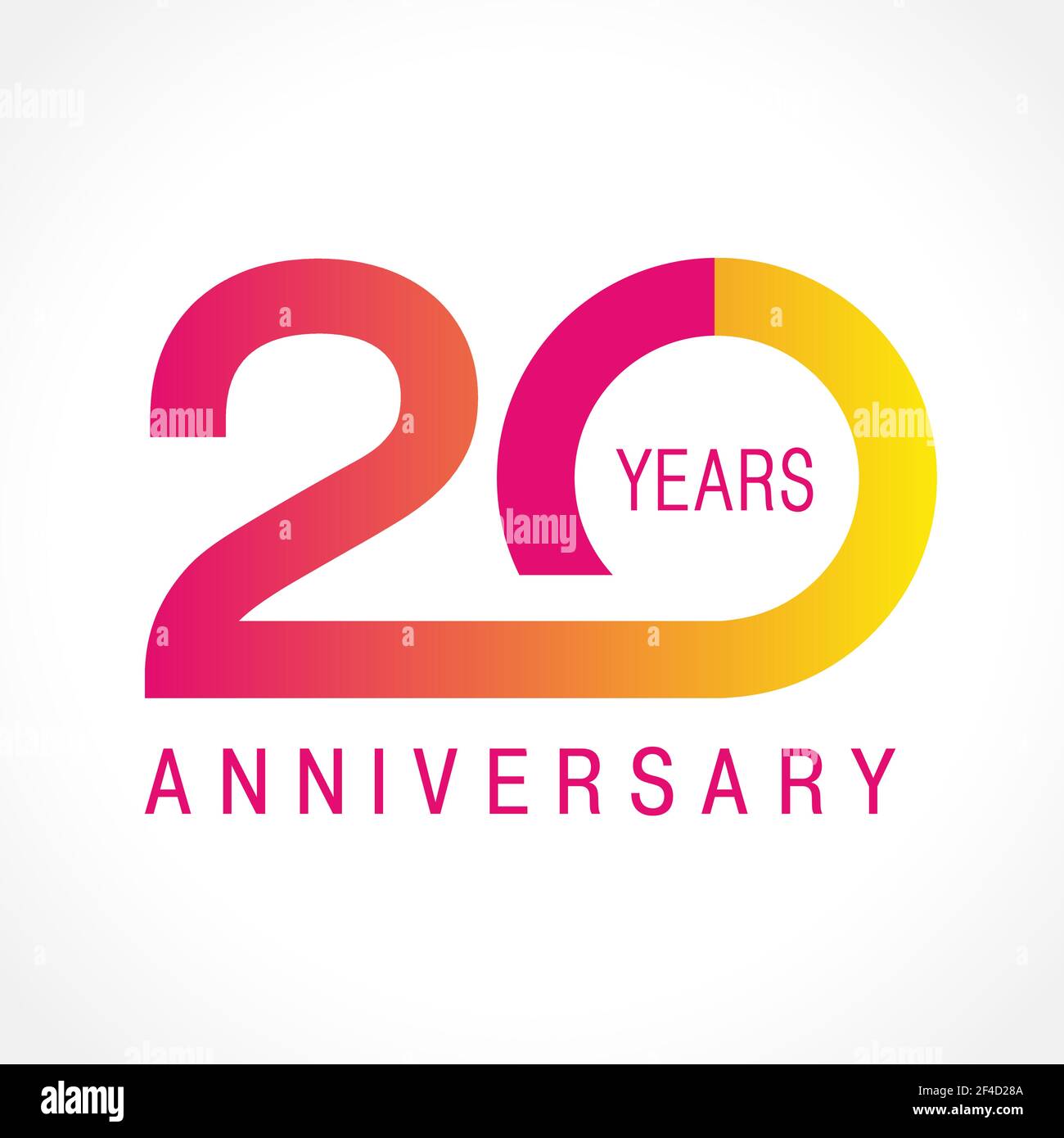 20 anni festeggiando il logotipo. Felice anniversario colorato 20 ° numeri. Saluti creativi. Simbolo dell'età. Premio speciale, sconto del %. Idea etichetta. È Illustrazione Vettoriale