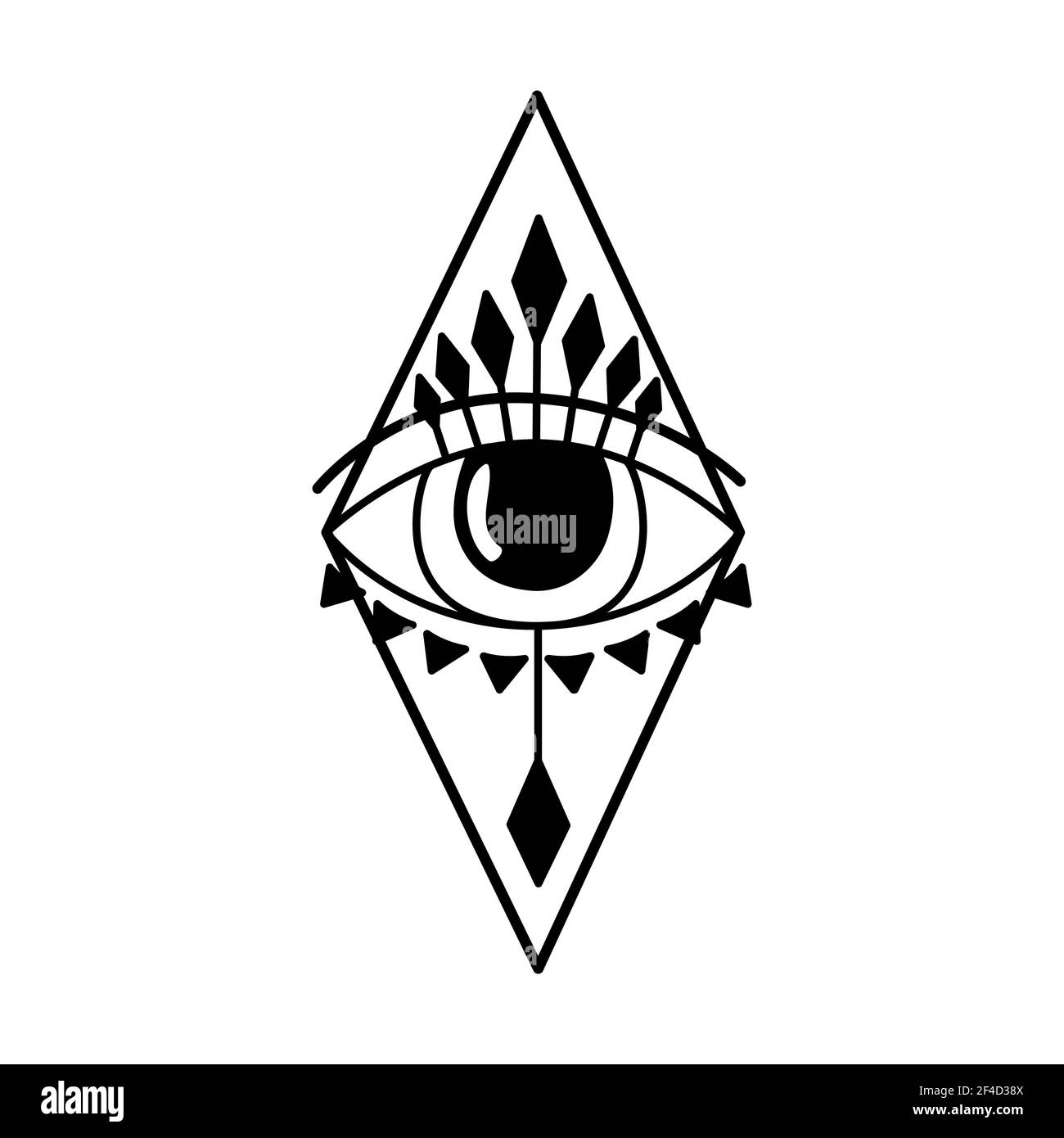 Occhio malvagio. Occhio della Provvidenza. Simbolo magico della stregoneria. Religione esoterica magica geometria sacra simbolo illustrazione vettoriale. Icona nera Illustrazione Vettoriale