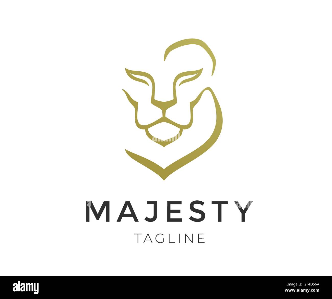 Lion faccia elegante design con logo. Profilo della testa con leone dorato, simbolo vettoriale di lusso. Illustrazione Vettoriale