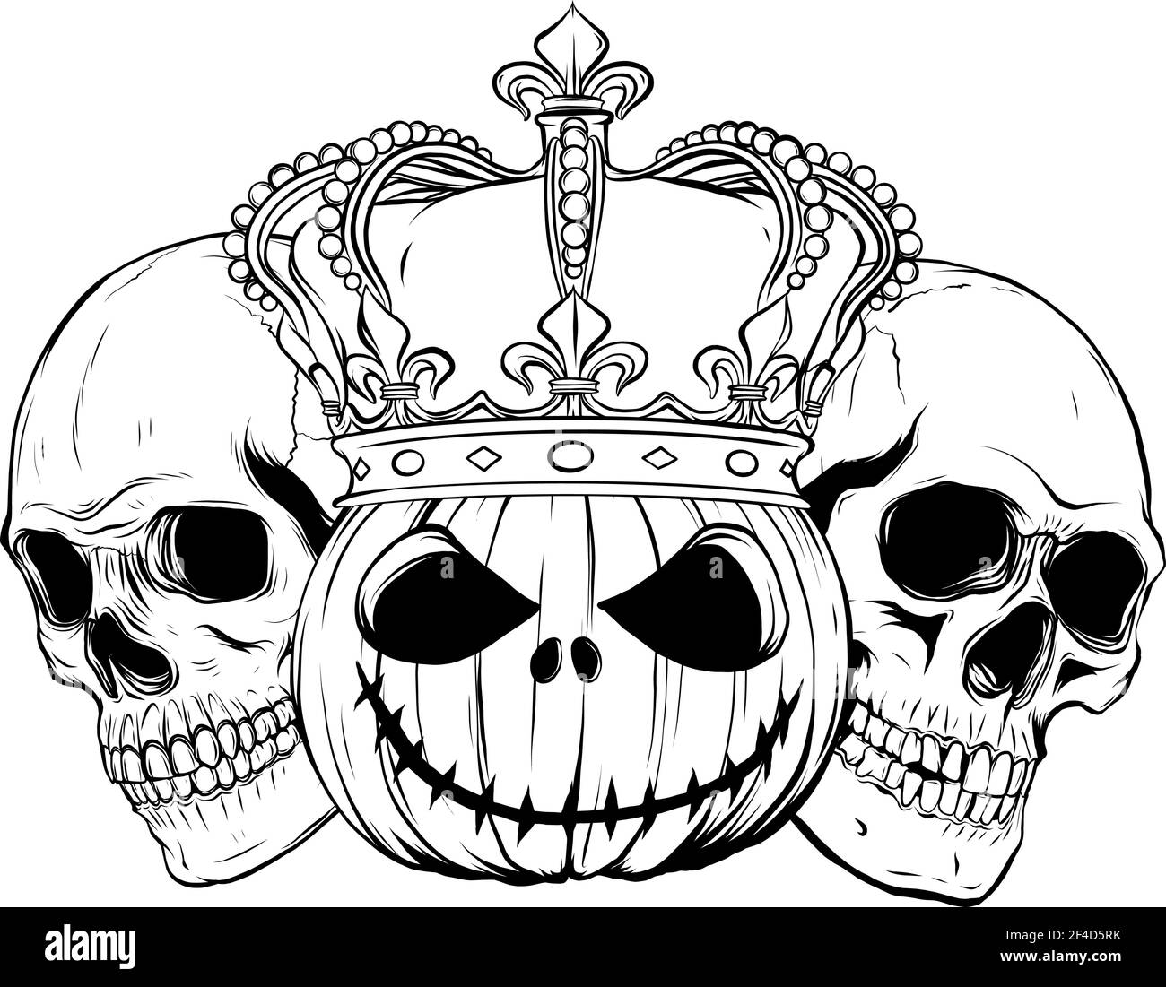 Disegnare in bianco e nero di cranio di Halloween con pupkids immagine vettoriale Illustrazione Vettoriale