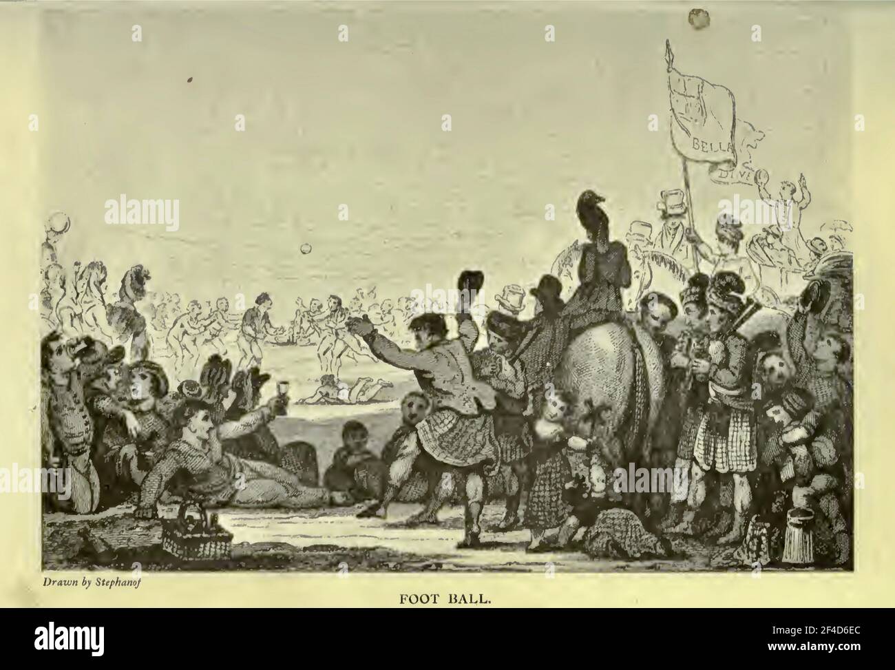 Antica stampa calcistica scozzese di una partita giocata nel 1815. Foto Stock