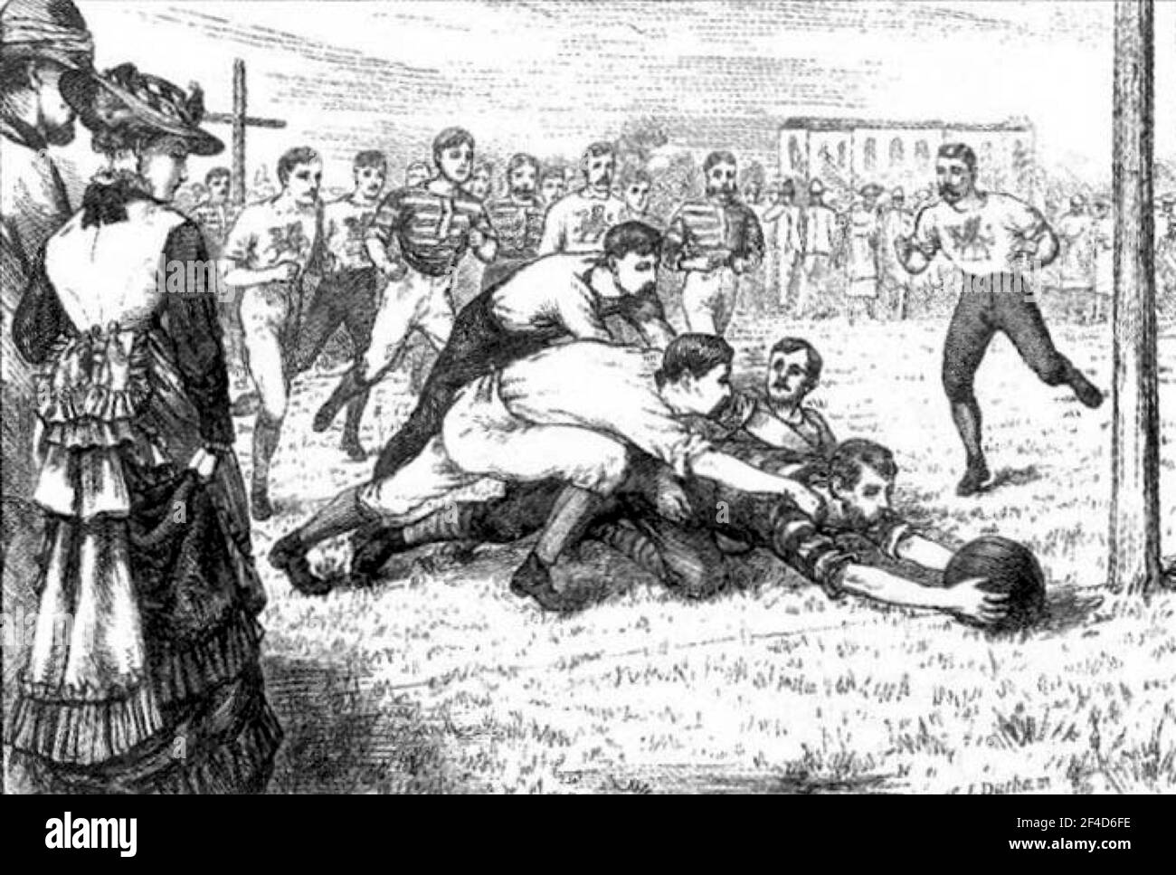 Europei che giocano a calcio di rugby a Calcutta, India, 1875 Foto Stock