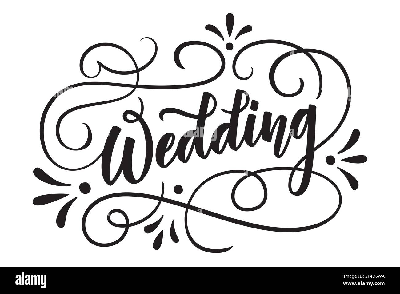 Wedding fiorente mano disegnata penna calligrafia calligrafia. Illustrazione vettoriale. Stampa in bianco e nero. Illustrazione Vettoriale
