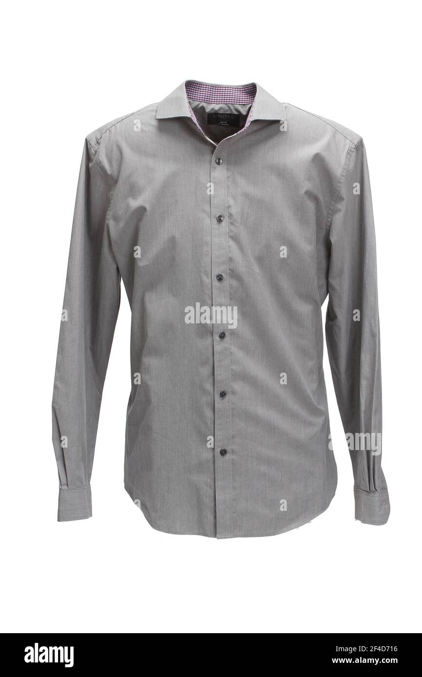 Camicia da lavoro grigia su Ghost Mannequin Foto Stock