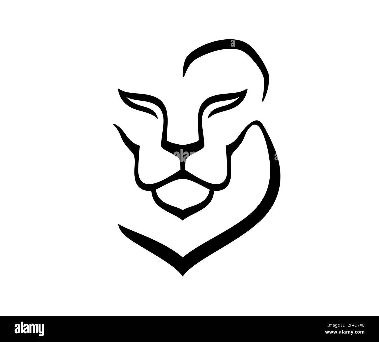 Lion faccia elegante design con logo. Profilo nero con testa leone, simbolo vettoriale di lusso. Illustrazione Vettoriale