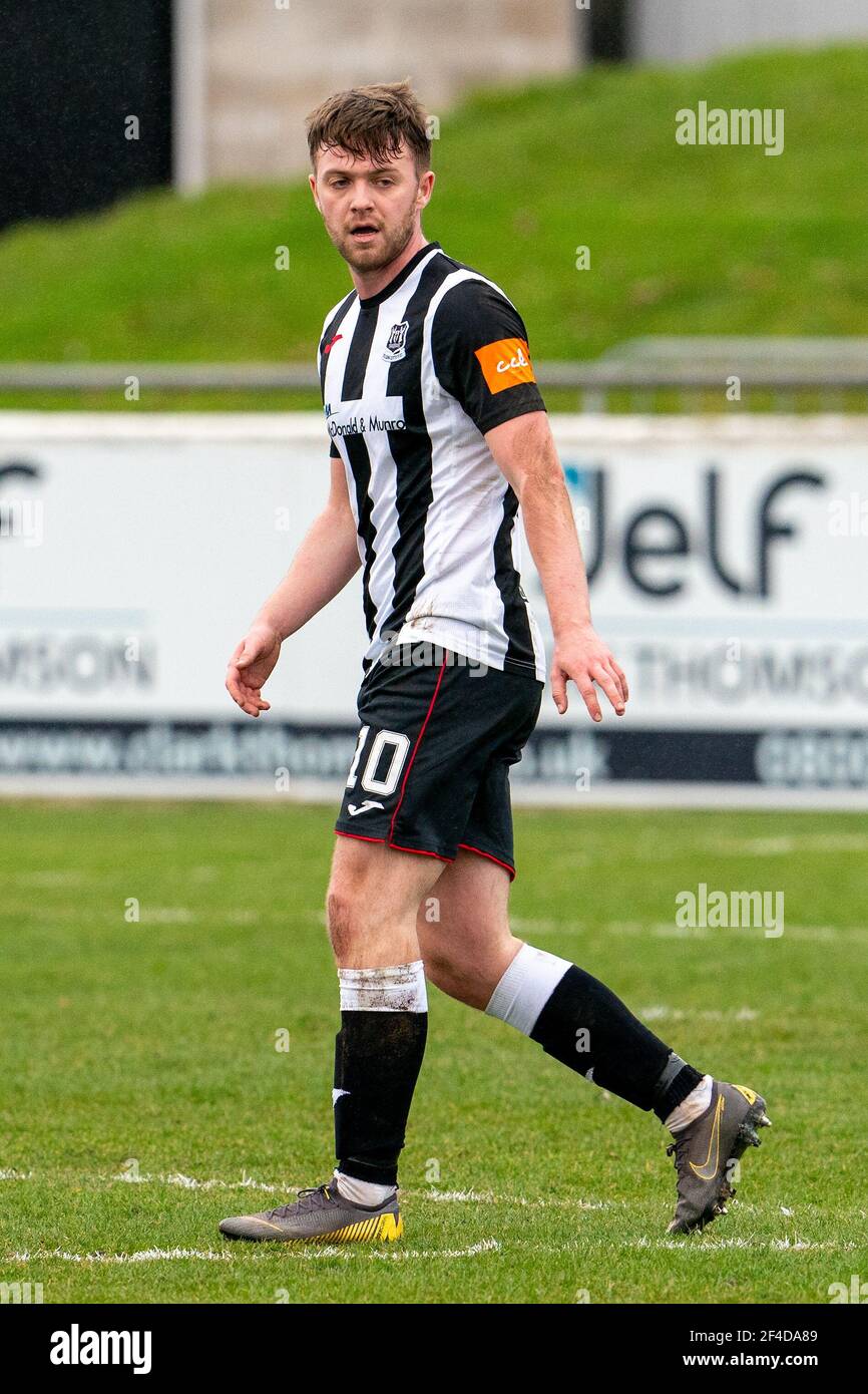 Elgin, Regno Unito. 20 Marzo 2021. 20 marzo 2021. Questo è un match della Scottish League One tra Elgin City e Edinburgh City. Marcatore di Elgin - Josh peters Credit: JASPERIMAGE/Alamy Live News Foto Stock