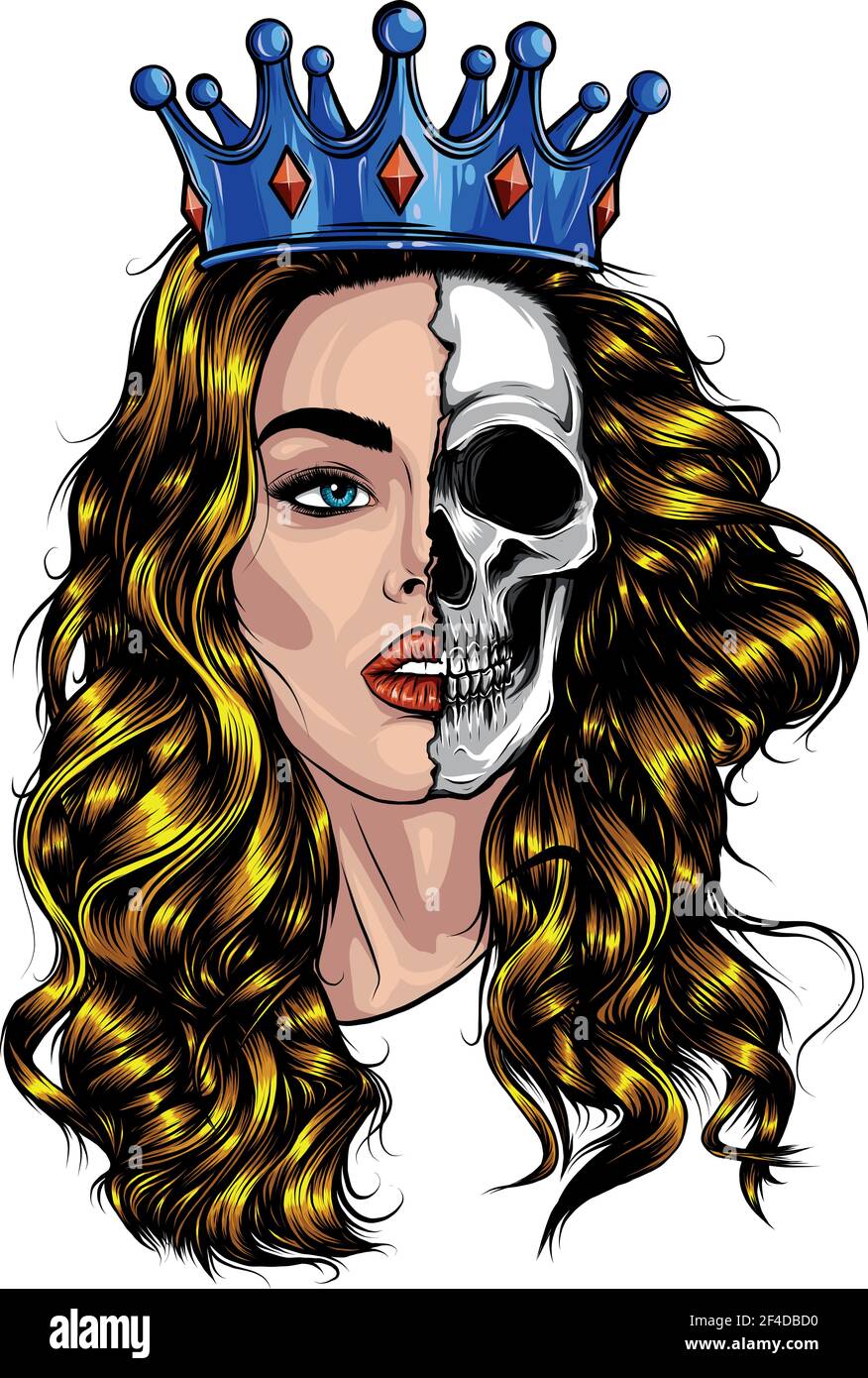 Cranio ragazza con una corona. Disegno grafico vettoriale Illustrazione Vettoriale