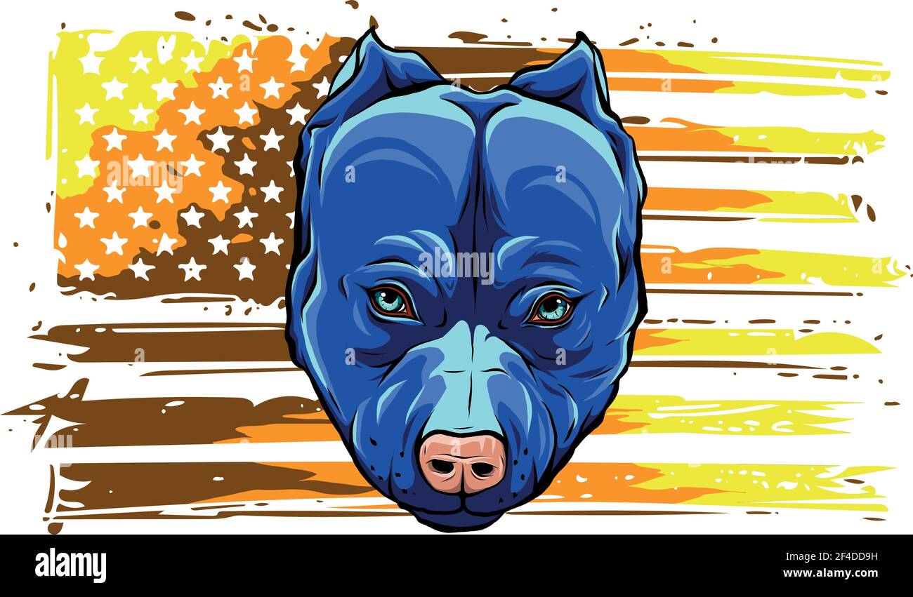 Capo di aggressivo Bully Dog con bandiera americana Illustrazione Vettoriale