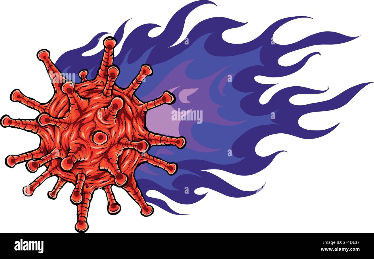 il virus corona brucia con le fiamme illustrazione vettoriale Illustrazione Vettoriale
