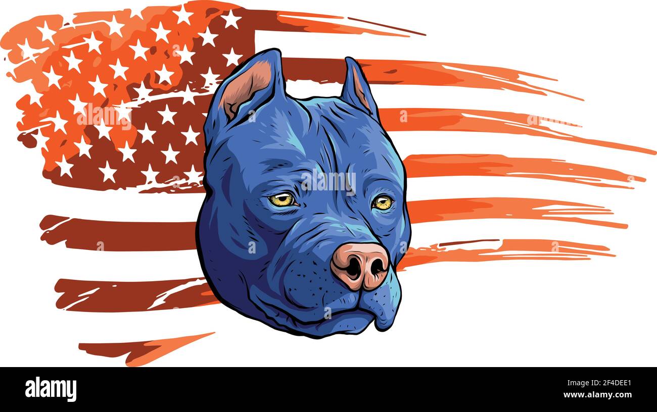 Testa di pitbull con illustrazione del vettore di bandiera americana Illustrazione Vettoriale