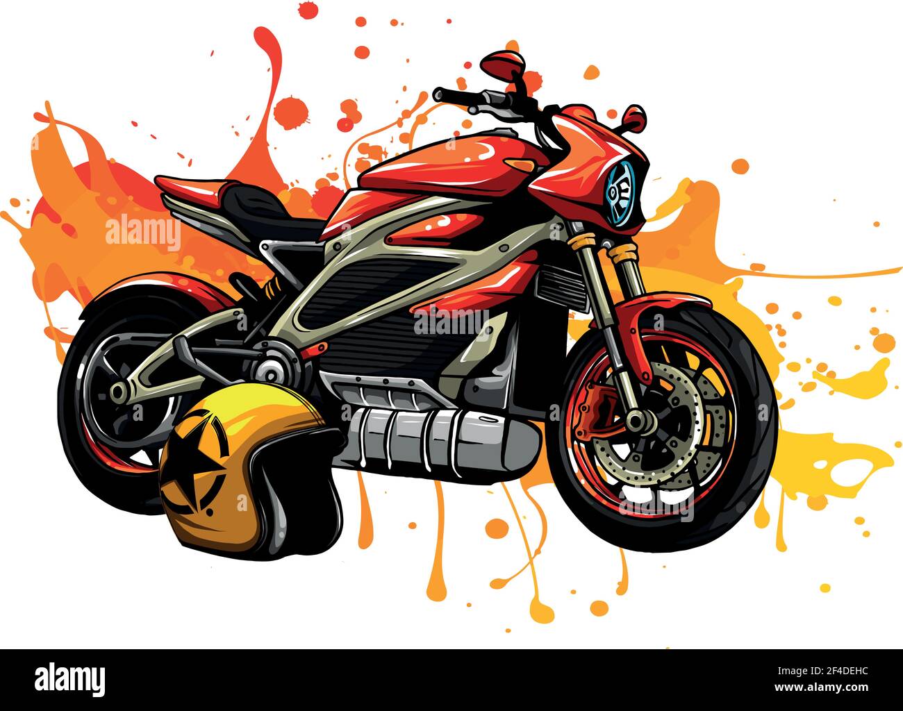 Disegno vettoriale illustrazione di moto con helme Illustrazione Vettoriale