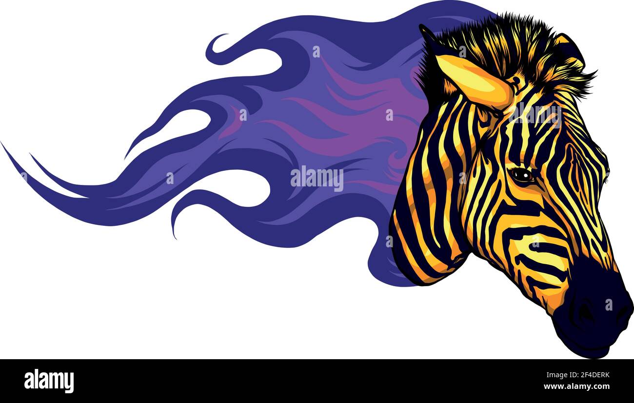 Testa zebra con fiamme disegno vettoriale Illustrazione Vettoriale